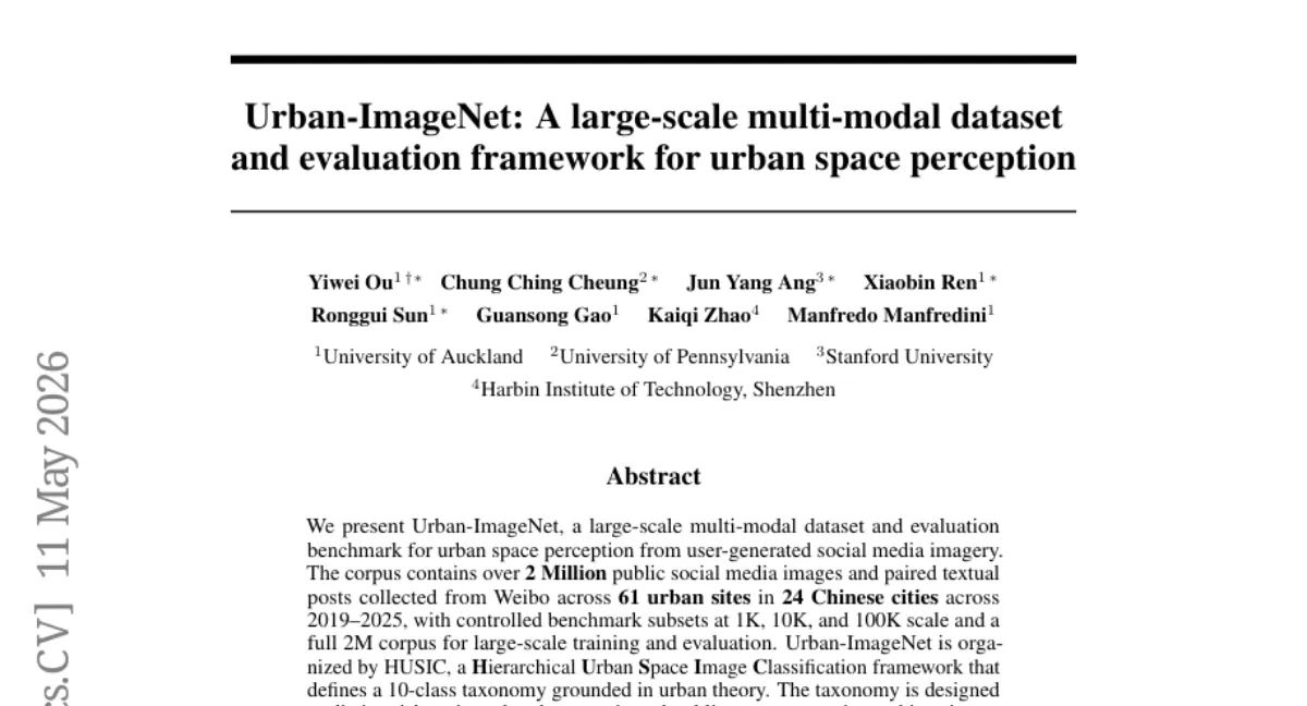 Urban-ImageNet: 중국 24개 도시 200만 장 소셜 미디어 이미지로 도시 공간 인식 평가