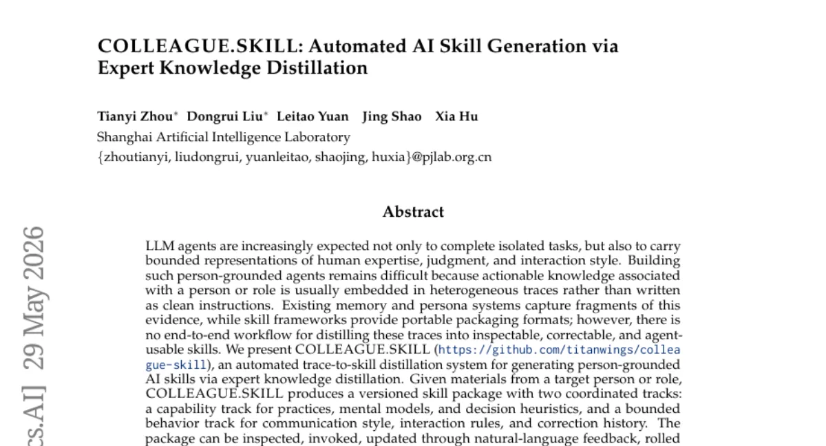 Shanghai AI Lab, 사람의 전문성·스타일을 추출해 에이전트 스킬로 만드는 COLLEAGUE.SKILL 공개