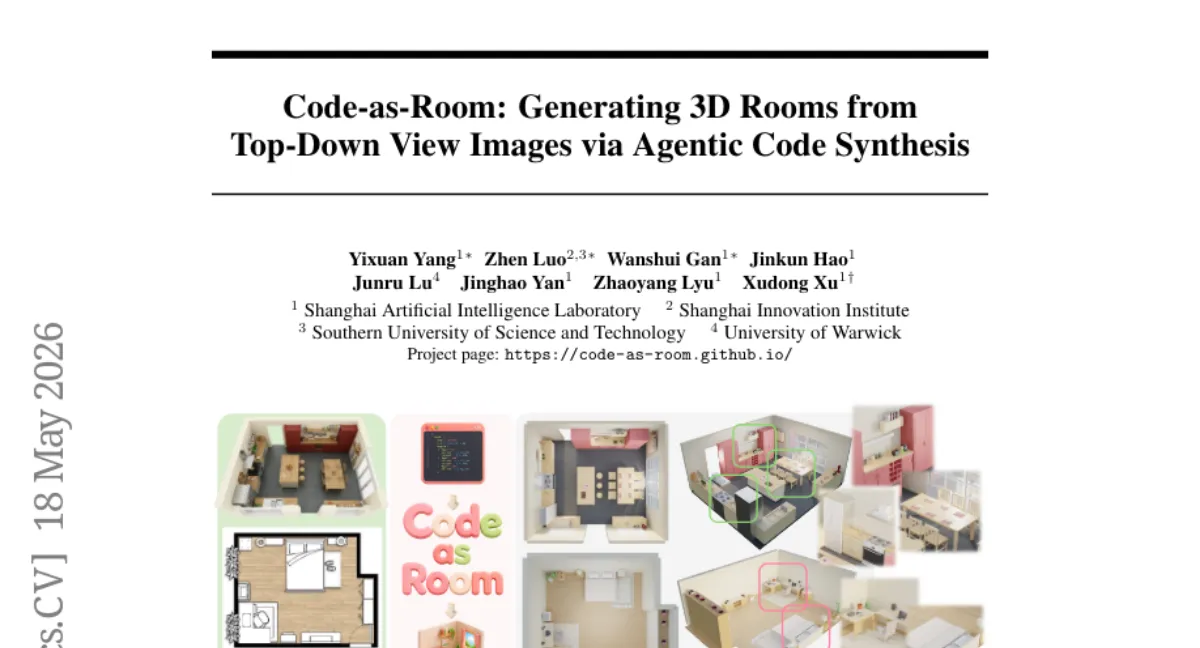 Code-as-Room: MLLM 에이전트가 Blender 코드로 3D 실내 공간 생성 — top-down 이미지에서 공간 관계 추출