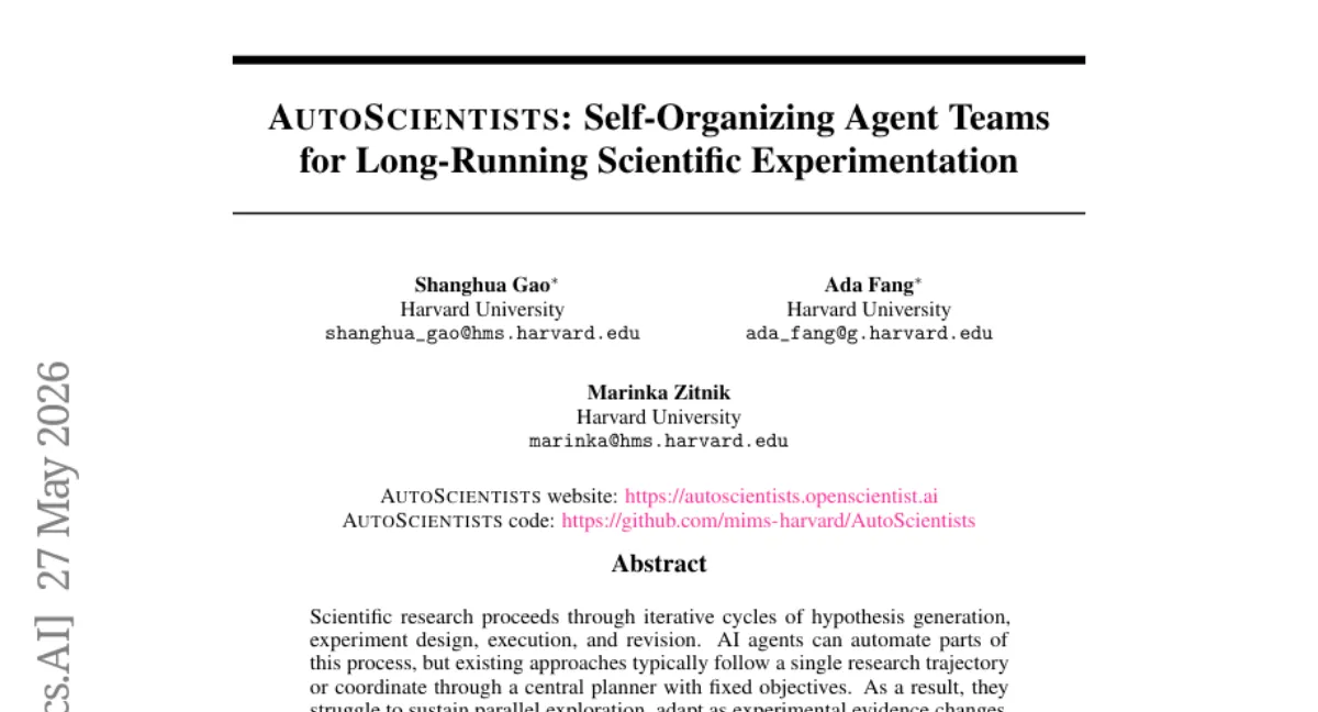 하버드 AutoScientists — 분산형 에이전트 팀이 생물의학·언어모델 최적화에서 SOTA 갱신