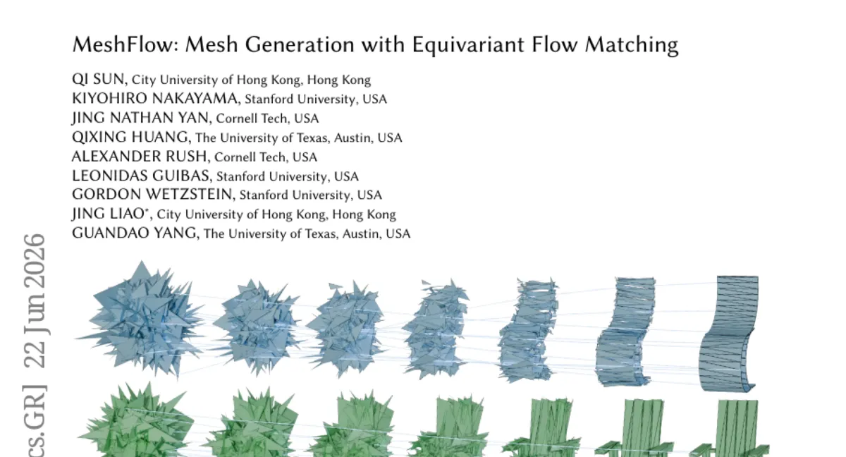 MeshFlow — 삼각 메시 직접 생성하는 equivariant flow matching, 추론 18배 가속