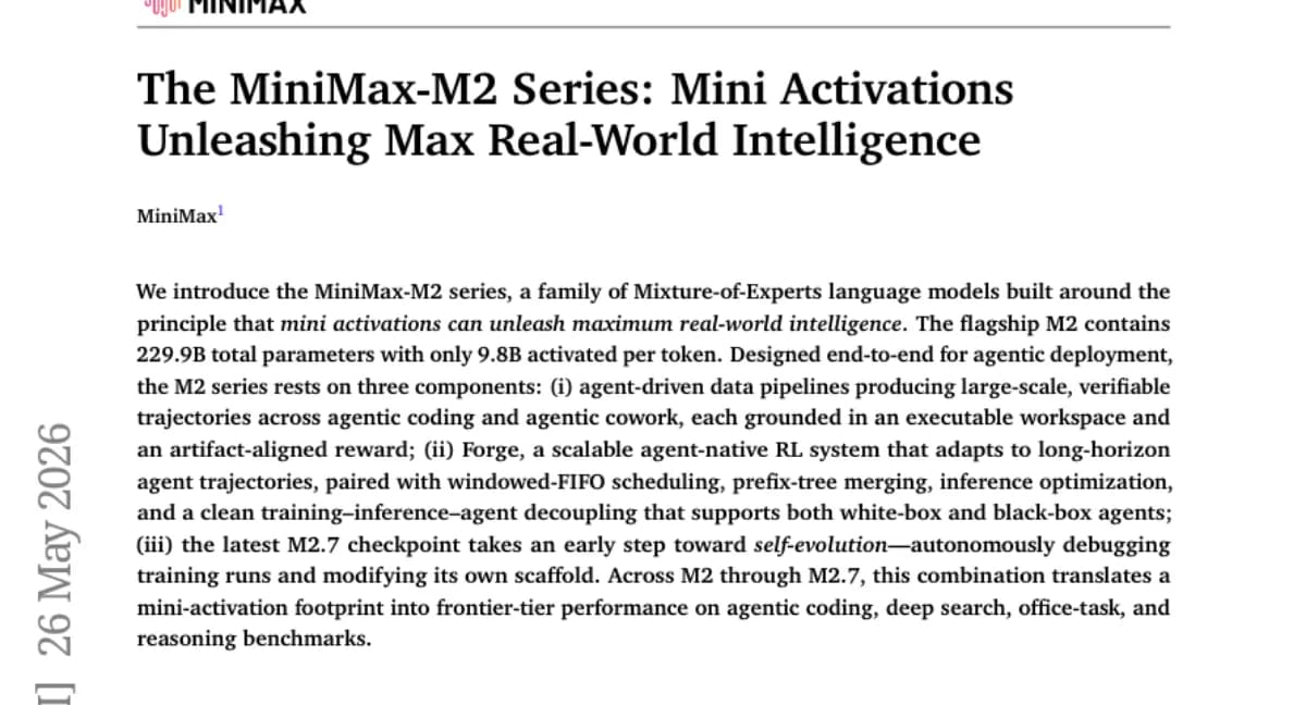 MiniMax-M2 시리즈 — 229.9B 파라미터 중 9.8B 활성화로 에이전트 태스크에서 최고 수준 성능
