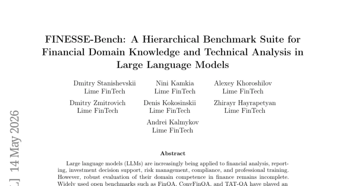 FINESSE-Bench: LLM 금융 역량 계층 평가 벤치마크 — 3,993문항, CFA·CMT 수준