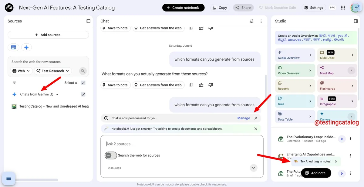 Google NotebookLM, 개인화 및 AI 편집 기능 테스트 중