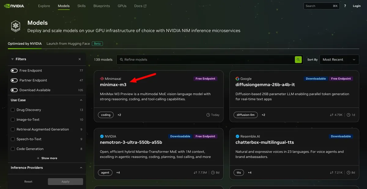 MiniMax M3, NVIDIA 플랫폼에 출시 — 무료 엔드포인트 제공