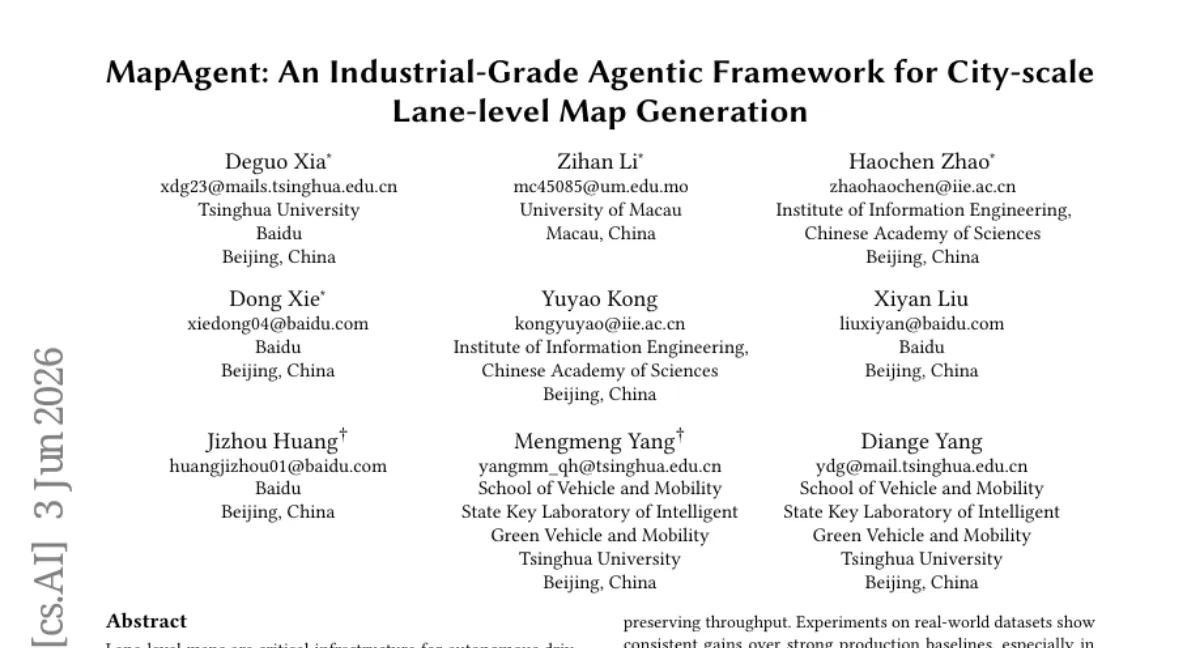 Baidu, lane-level map 자동 생성 에이전트 MapAgent — 360개 도시 95% 자동화