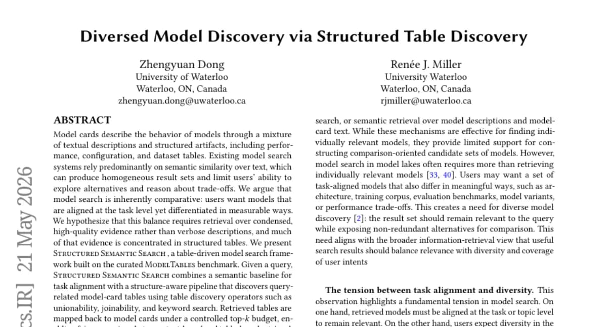Waterloo, 테이블 기반 모델 검색 프레임워크 StructuredSemanticSearch — 597개 질의에서 nugget coverage 개선
