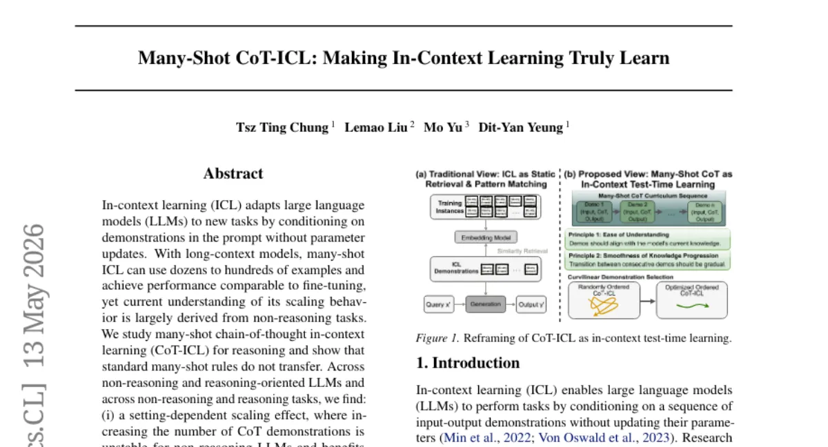 많은 예시를 넣은 CoT-ICL, 추론에서는 다른 스케일링 법칙 — CDS로 최대 5.42%p 향상