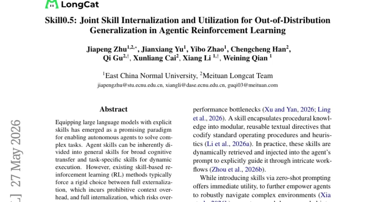 Skill0.5: 일반 기술 내재화와 태스크별 기술 활용을 결합한 에이전트 RL 프레임워크