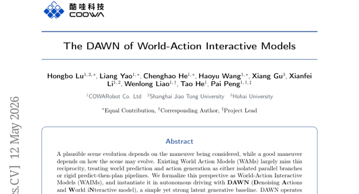 DAWN: 자율주행을 위한 세계-행동 상호작용 모델 — 상호 순환 추론으로 장기 궤적 생성