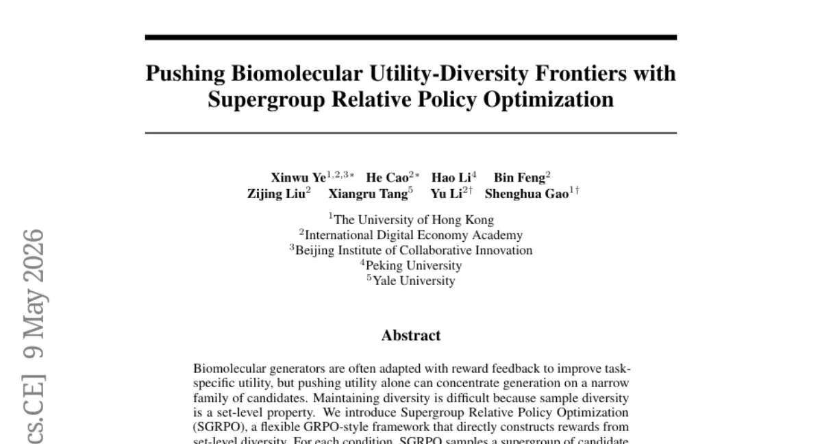 IDEA-XL, SGRPO 공개 — 분자 생성에서 utility-diversity Pareto frontier 확장