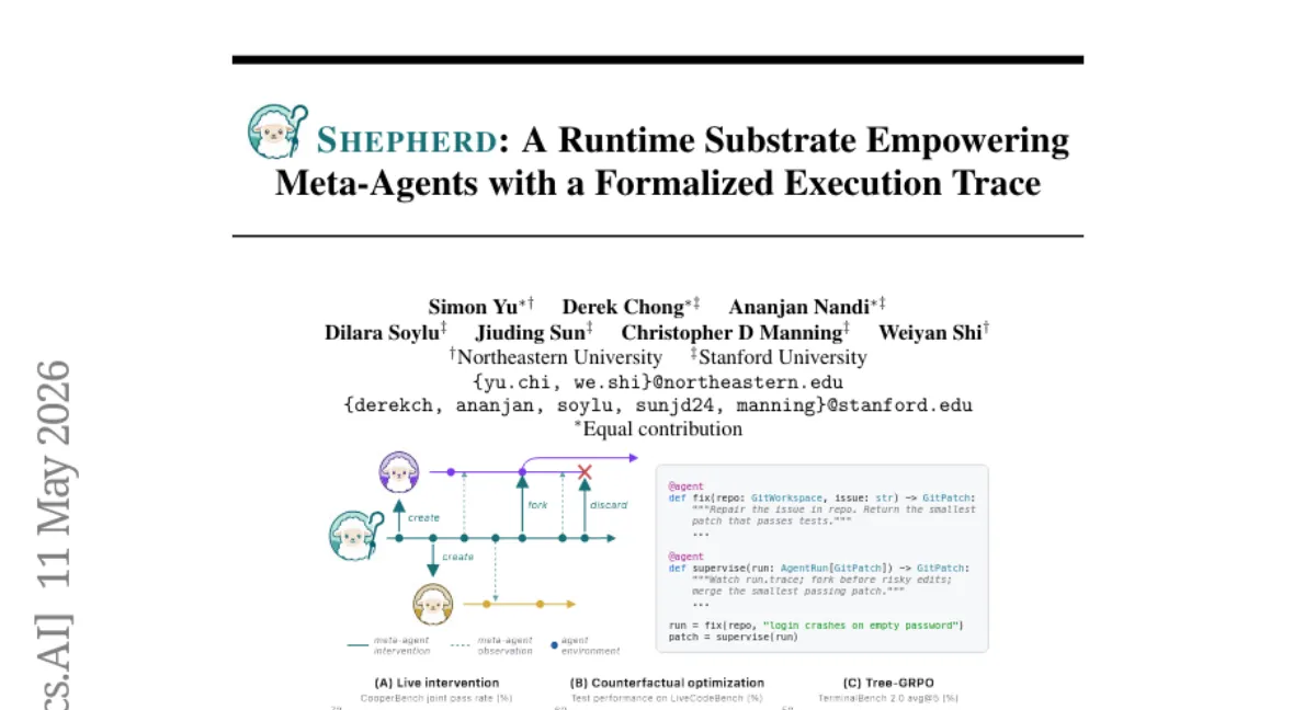 Shepherd: 함수형 메타 에이전트 프레임워크 — 포크·재생 5x 빠르고 프롬프트 캐시 재사용 95% 이상