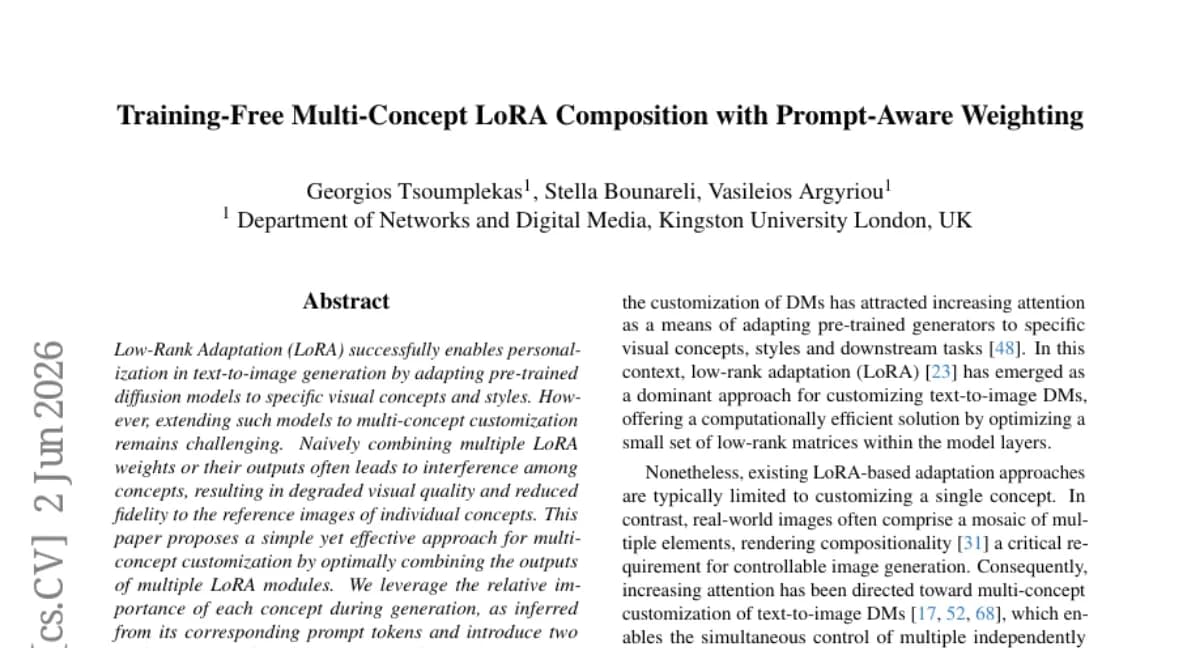 Prompt-Aware Multi-LoRA Composition — 다중 개념 커스터마이징에서 LoRA 출력 최적 결합