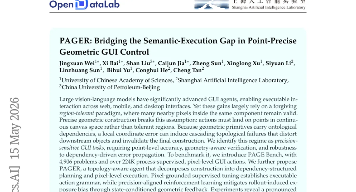 PAGER: GUI 에이전트의 정밀 기하학적 태스크에서 4.1x 성공률 향상 — Semantic-Execution Gap 해소