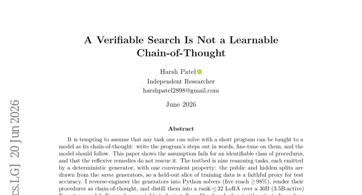 Nemotron 30B, chain-of-thought 증류 실패 — backtracking search 는 모방 불가능