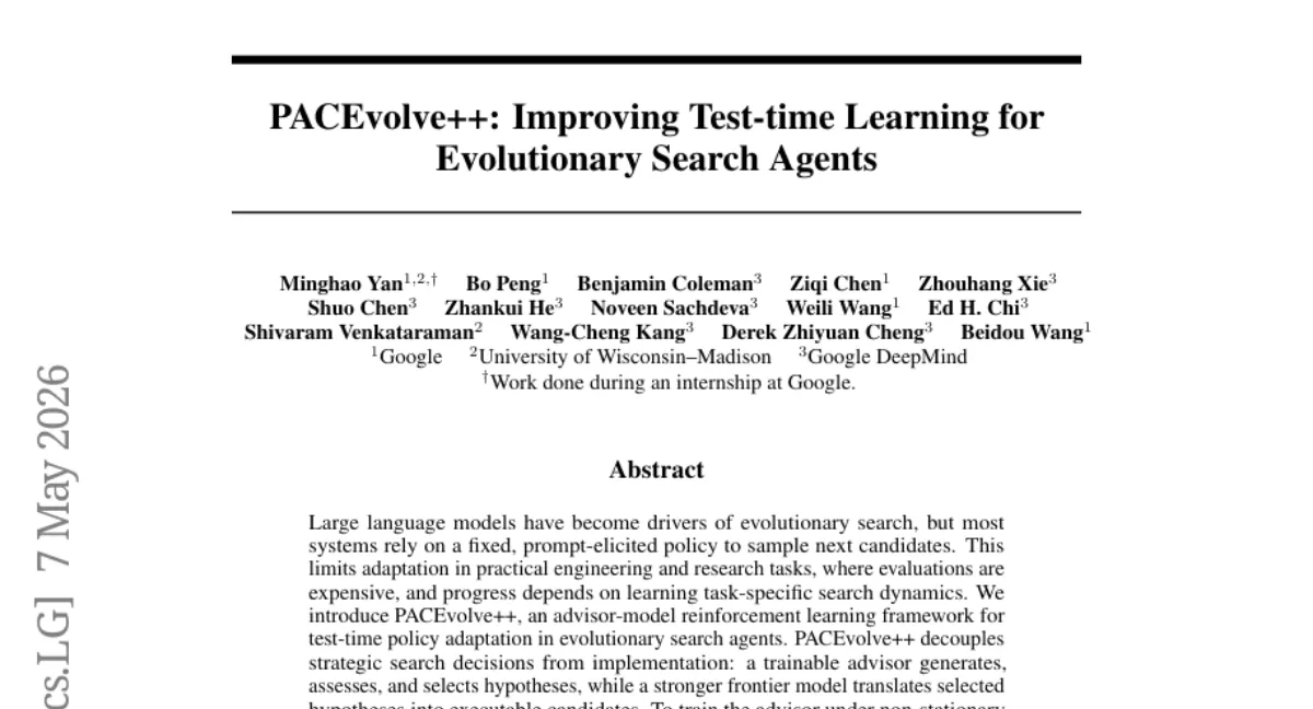 Google, 진화 탐색 에이전트에 강화학습 적용한 PACEvolve++ — 수렴 속도 2배 이상
