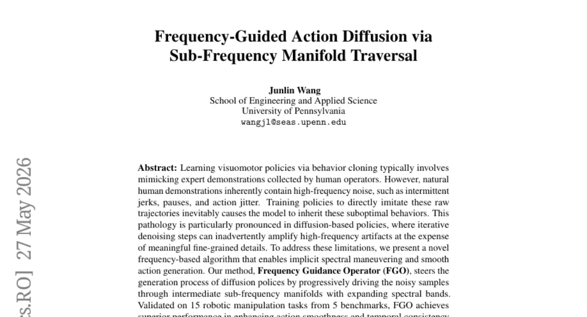 Penn, diffusion policy 의 고주파 잡음 억제 — 15개 태스크에서 smoothness +0.8x