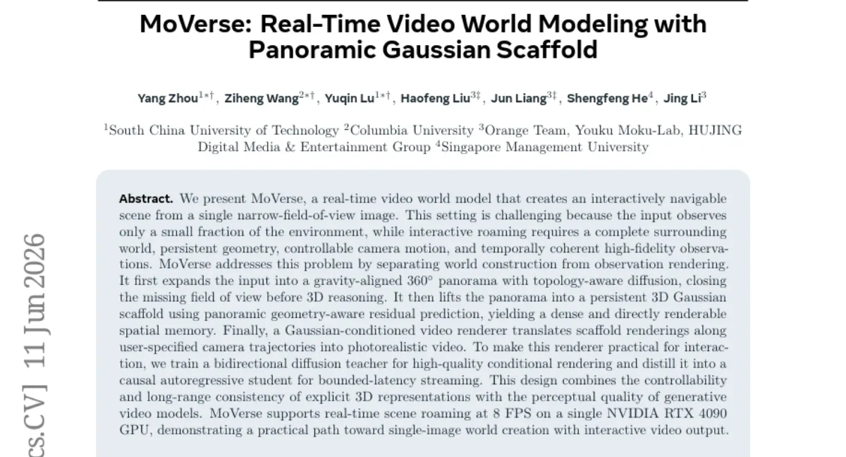 MoVerse: 단일 이미지로 360도 파노라마 생성 후 실시간 3D 로밍 — 8 FPS on RTX 4090