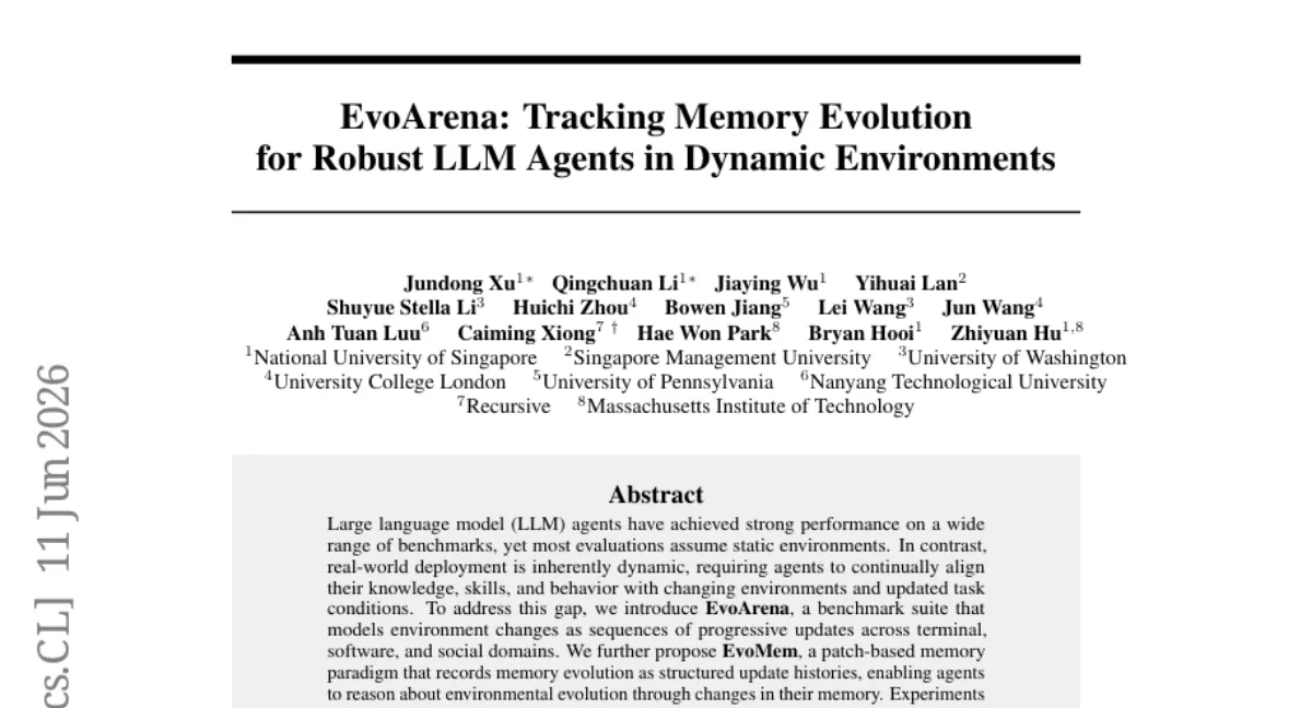 MIT EvoArena — 환경이 변하는 LLM 에이전트 벤치마크, 평균 정확도 39.6%