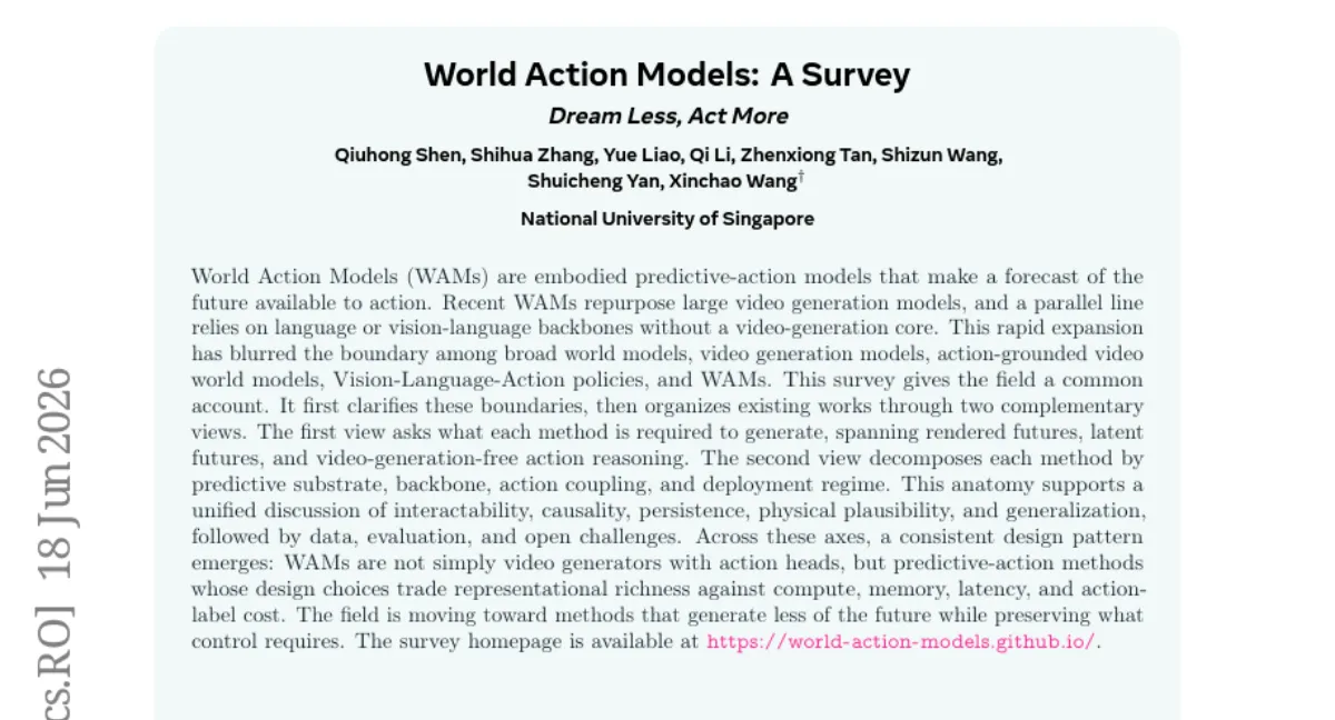 World Action Models (WAM) 서베이 — 비디오 생성 모델과 행동 정책의 경계를 정리하다
