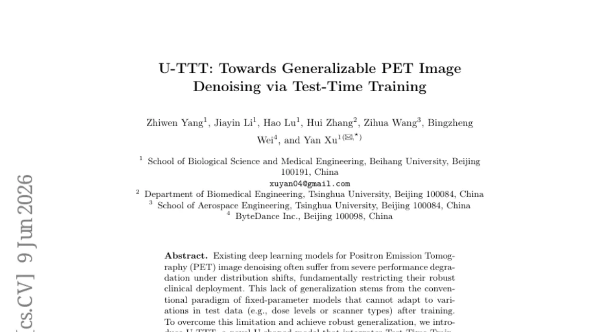 U-TTT: PET 영상 잡음 제거를 위한 Test-Time Training 기반 U-Net — unseen dose/scanner 일반화