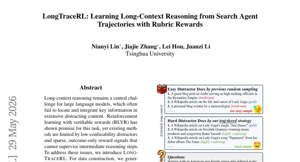 LongTraceRL — RLVR 로 장문 추론 강화, 엔티티 단위 보상으로 4B-30B 모델 5개 벤치 평균 12% 향상