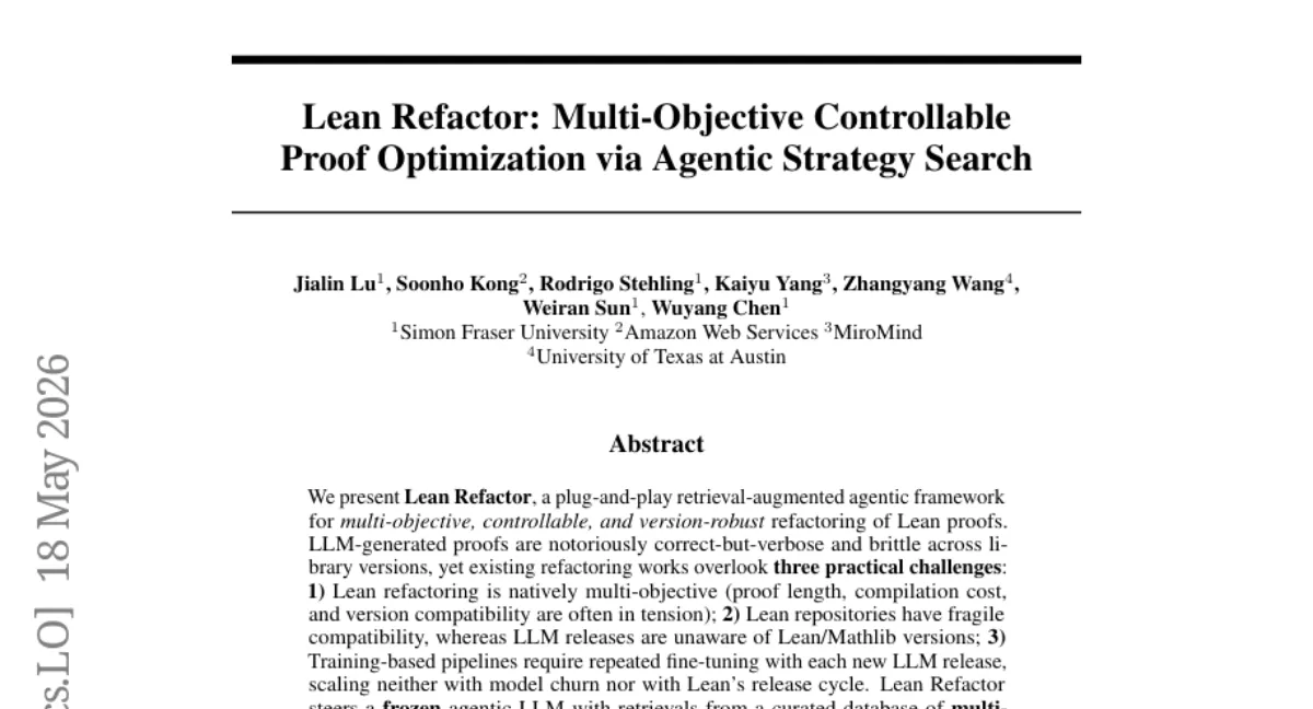 Lean Refactor: 멀티-객체 리팩토링 에이전트로 증명 길이 70% 압축, 버전 호환성까지 개선
