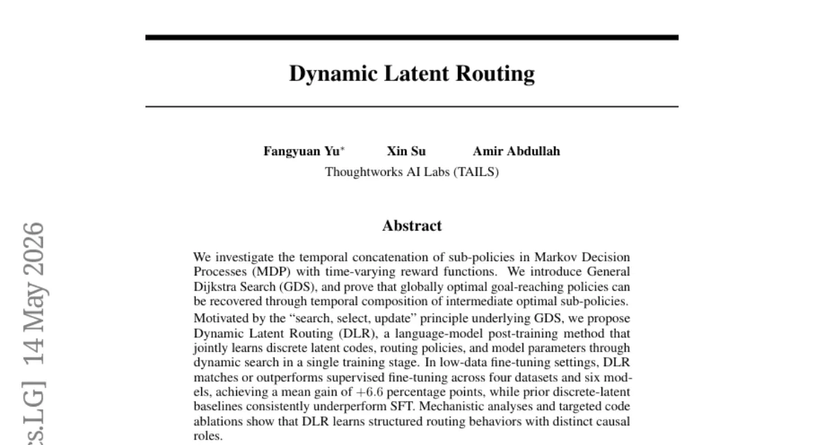 Dynamic Latent Routing: 언어모델 사후 학습에서 이산 잠재 코드와 라우팅 정책을 동시에 학습