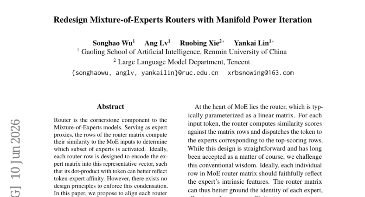 MoE 라우터 재설계 — 각 expert 의 주특이 방향과 정렬하는 Manifold Power Iteration