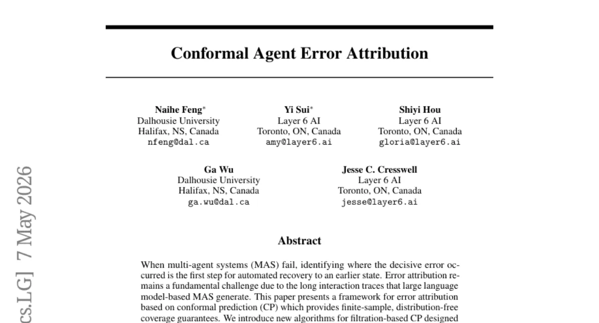 Layer 6 AI, conformal prediction 으로 멀티 에이전트 시스템 오류 위치 특정 — 롤백 자동화
