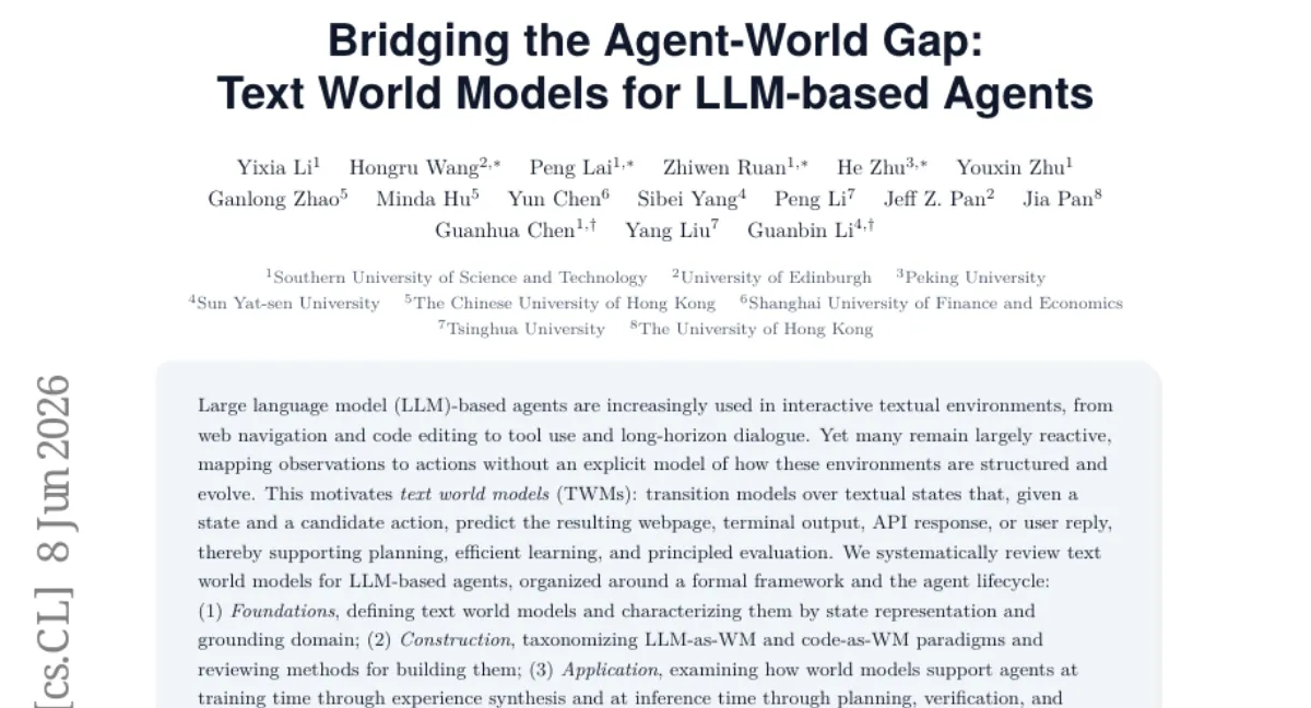 텍스트 월드 모델(TWM) 종합 서베이 — LLM 에이전트를 위한 상태 전이 모델 구축·활용·평가