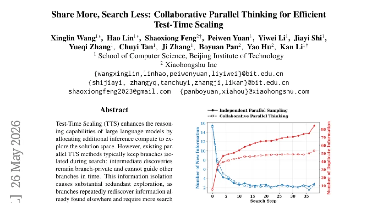 병렬 추론 중 브랜치 간 정보 공유로 탐색 효율 높인 CPT — HMMT·AIME에서 accuracy-latency Pareto 개선