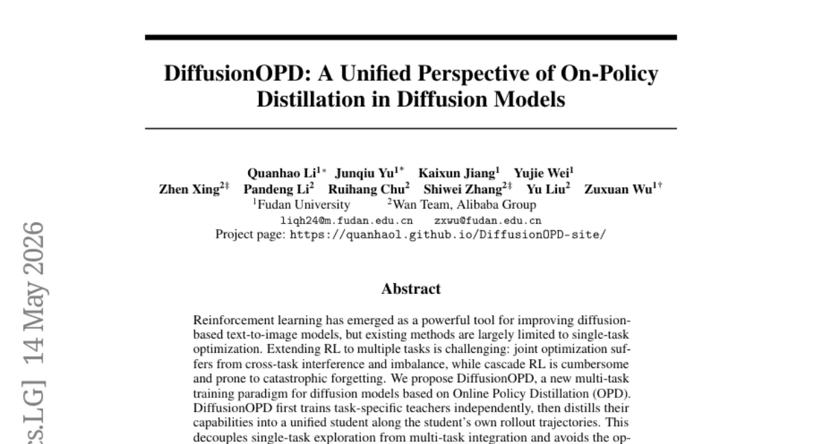 DiffusionOPD: 다중 태스크 보상 학습을 위한 온라인 정책 증류 — 텍스트-이미지에서 SOTA
