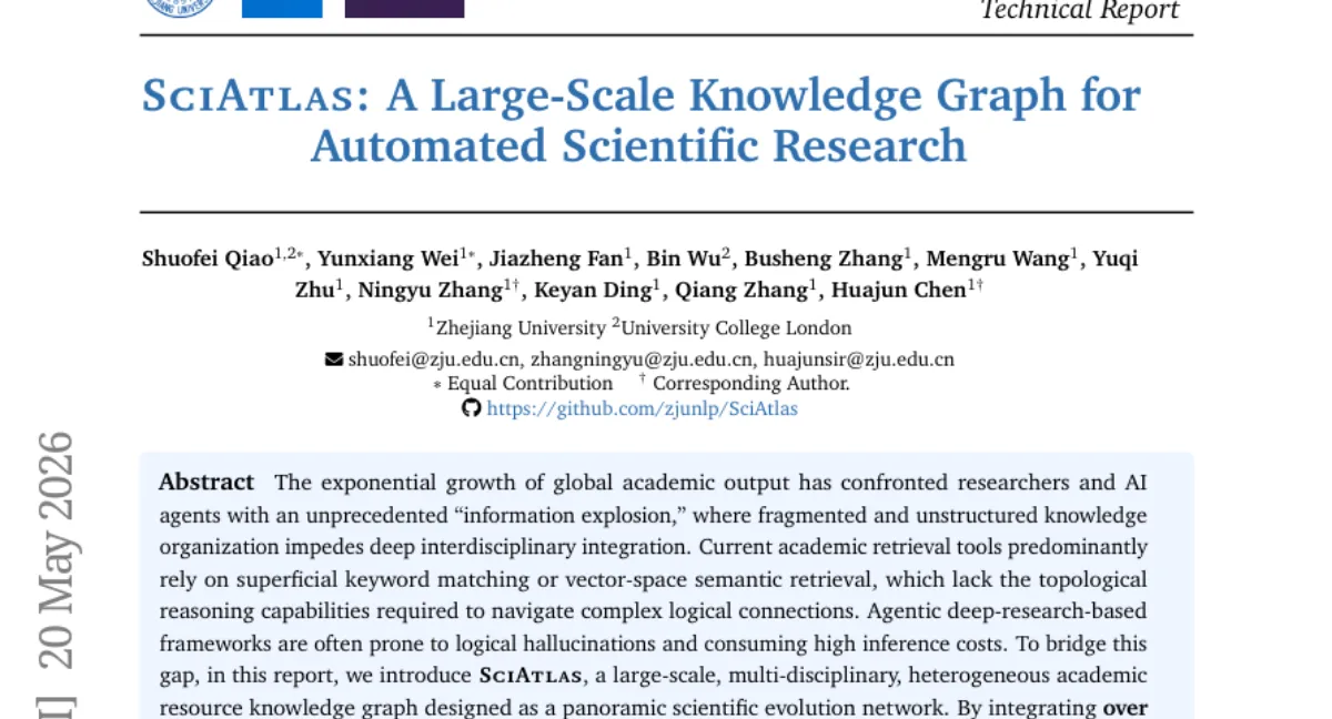 UCL, 43M 논문·157M 엔티티 통합 지식 그래프 SciAtlas — 학술 검색을 토폴로지 추론으로 전환
