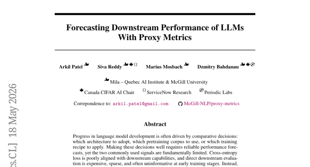McGill NLP, 모델 성능 예측을 위한 프록시 메트릭 — cross-entropy 대비 Spearman 0.81