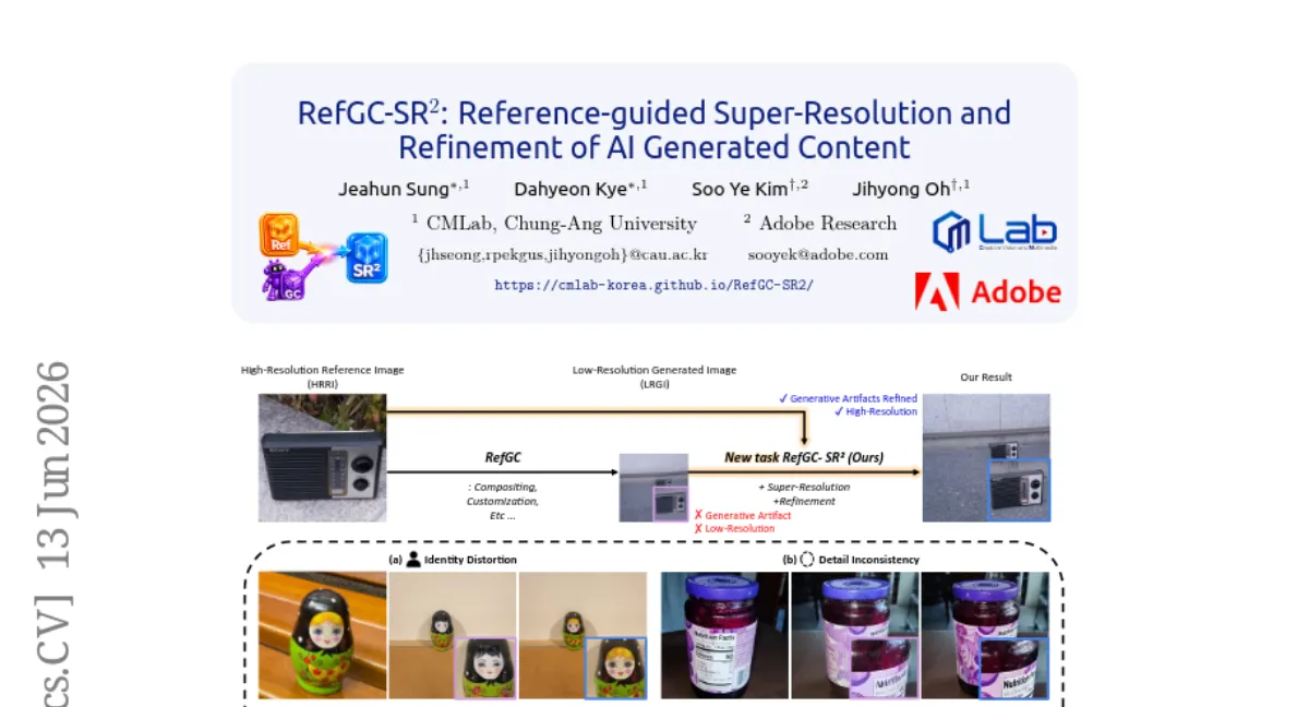 참조 가이드 생성물의 초해상도·정제 동시 해결 — RefGC-SR^2, 고해상도 참조 이미지 재사용
