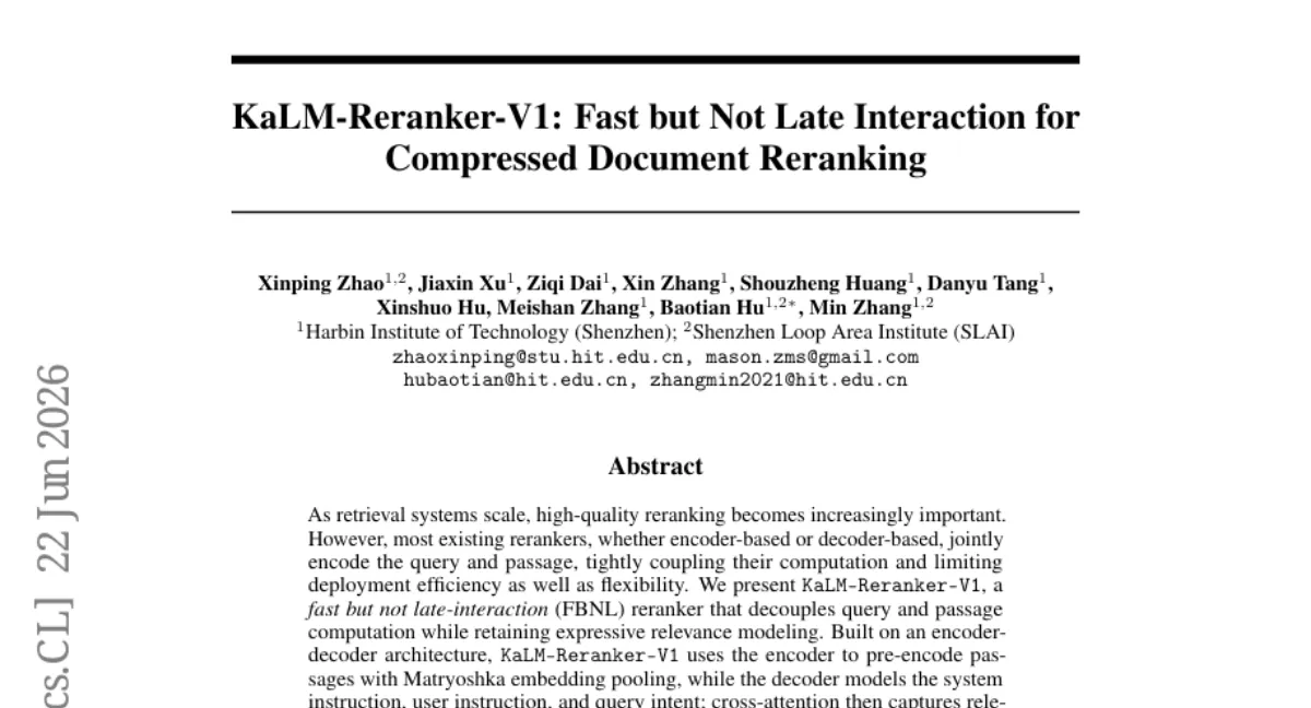 KaLM-Reranker-V1: 쿼리와 문서를 분리한 효율적 리랭커 — BEIR SOTA, 0.27B~4B 규모