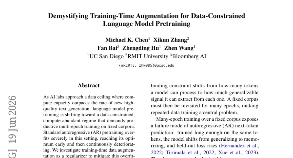 UCSD, 데이터 부족 시대 AR 사전학습에 데이터 증강 도입 — 수백 에폭 학습 가능