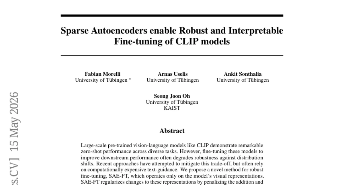 SAE-FT: sparse autoencoder 로 CLIP fine-tuning 의 robustness 저하를 막는 방법 — ImageNet 분포 변화에서 SOTA