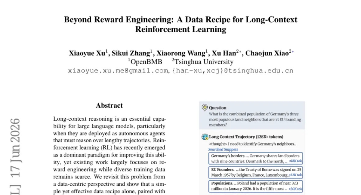 OpenBMB, 단순한 데이터 레시피로 장문 추론 평균 +7.2점 — GRPO + 14K 예제