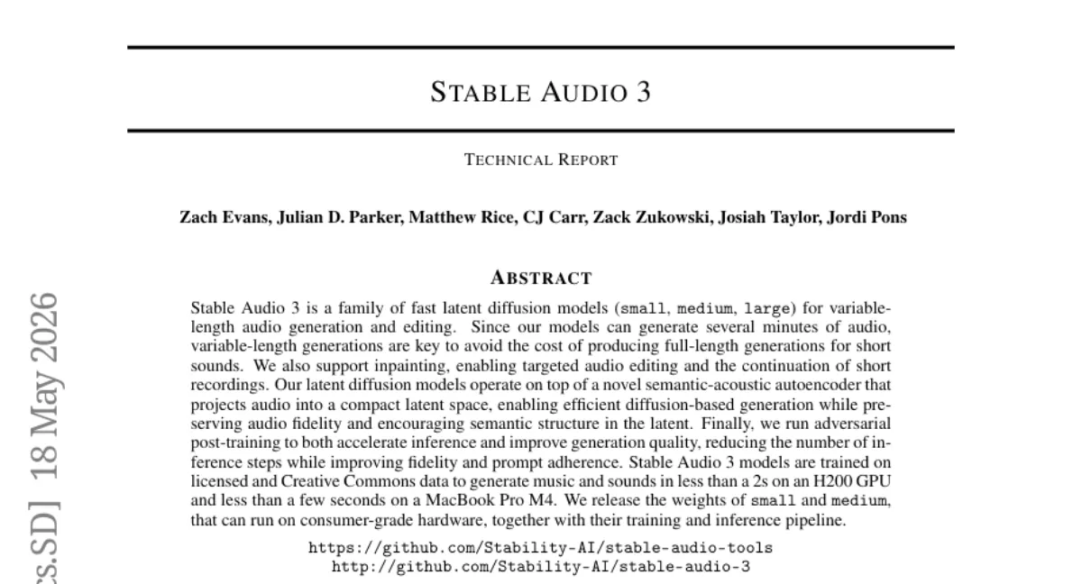 Stable Audio 3 — 가변 길이 오디오 생성·편집을 위한 잠재 확산 모델 제품군