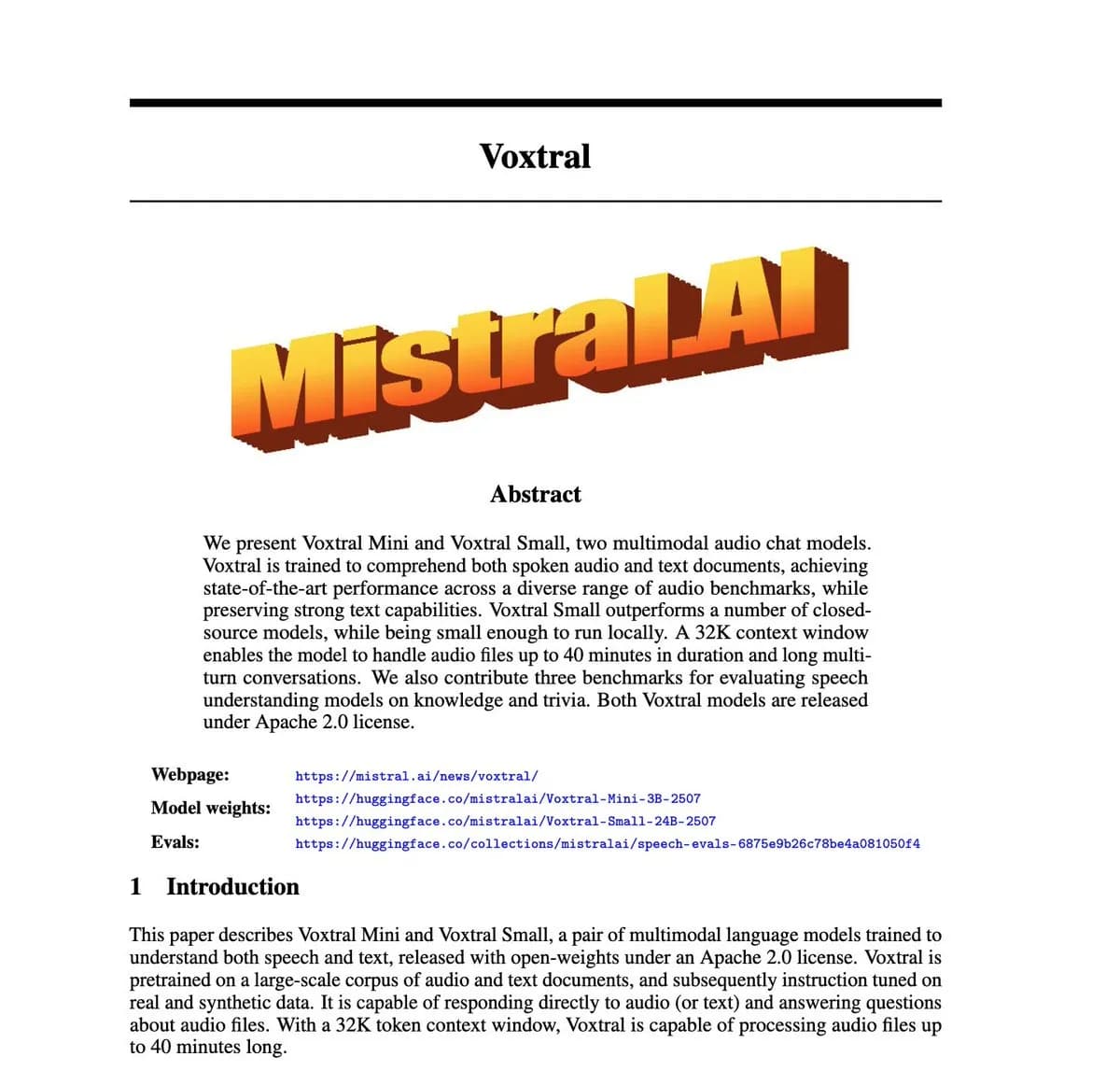 Mistral AI, Voxtral 기술 보고서 공개 — 오픈사이언스 행보 지속