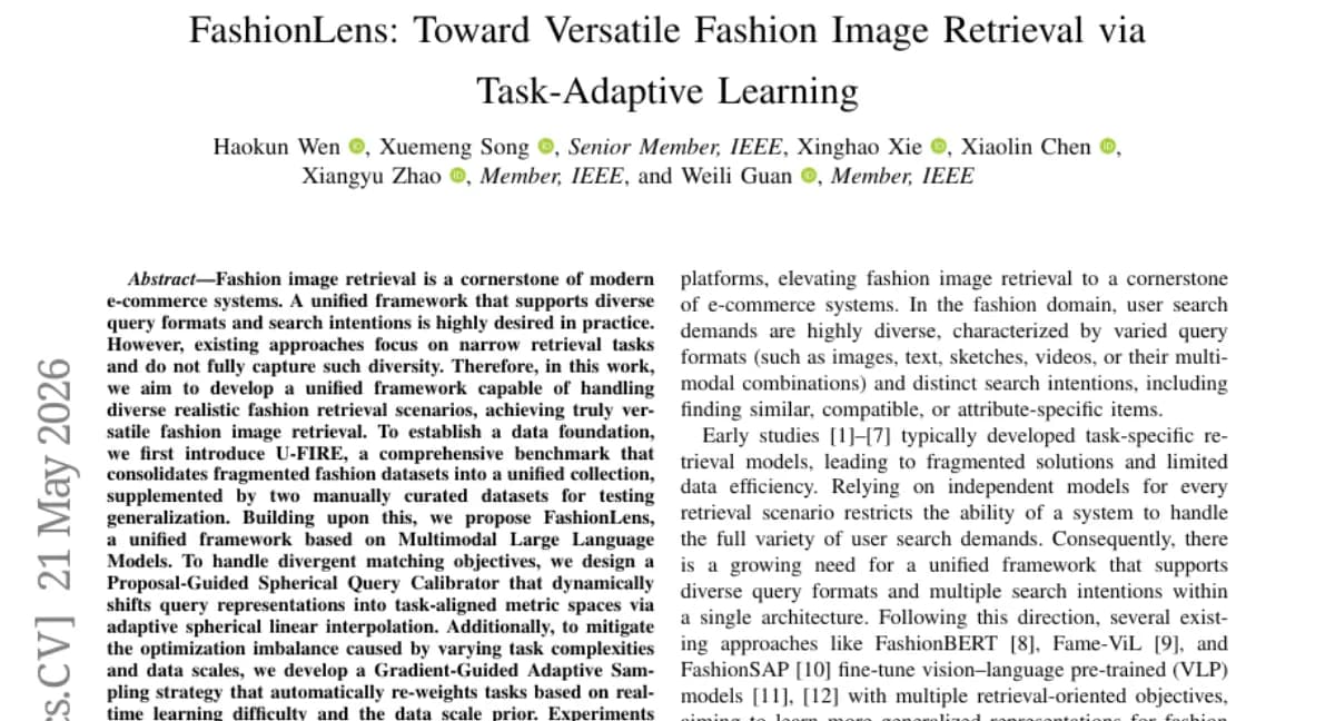 FashionLens: MLLM 기반 통합 패션 이미지 검색 — 7개 태스크에서 SOTA