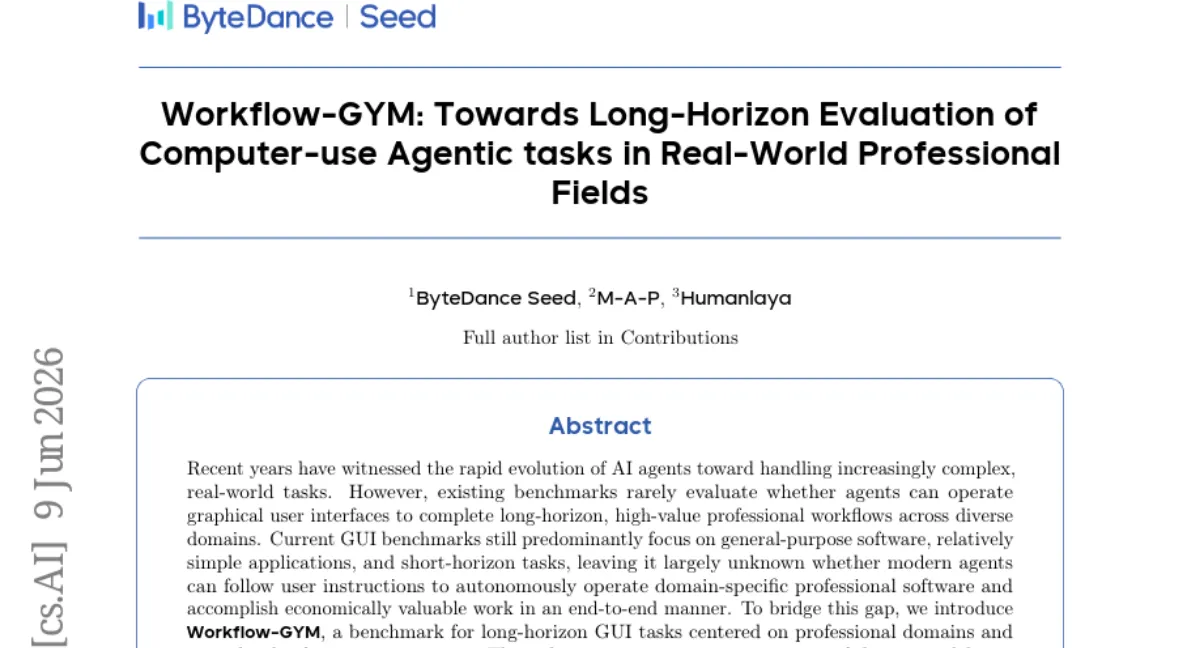 ByteDance Seed, 전문 GUI 에이전트 벤치마크 Workflow-GYM — 장기 태스크 성공률 30% 미만