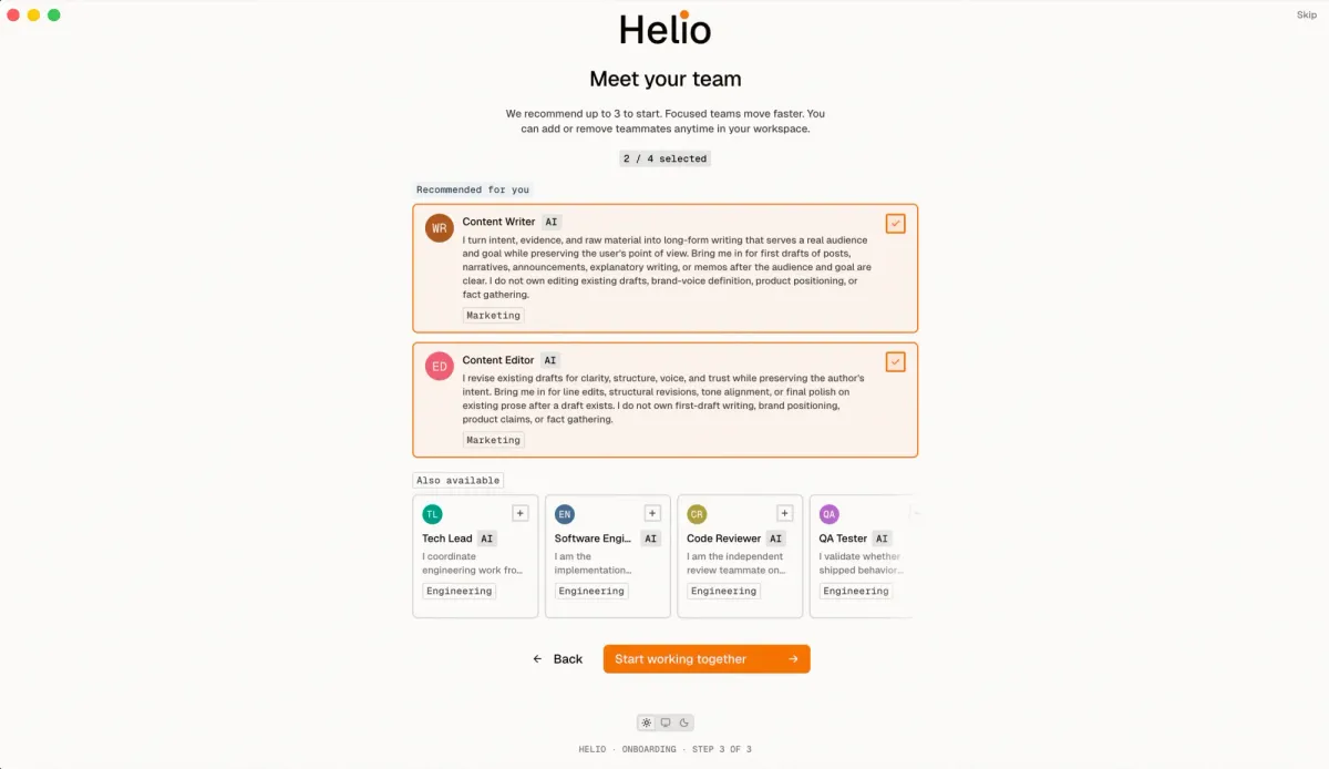 Helio, AI 기반 팀 워크스페이스 베타 공개 — 60초면 구축