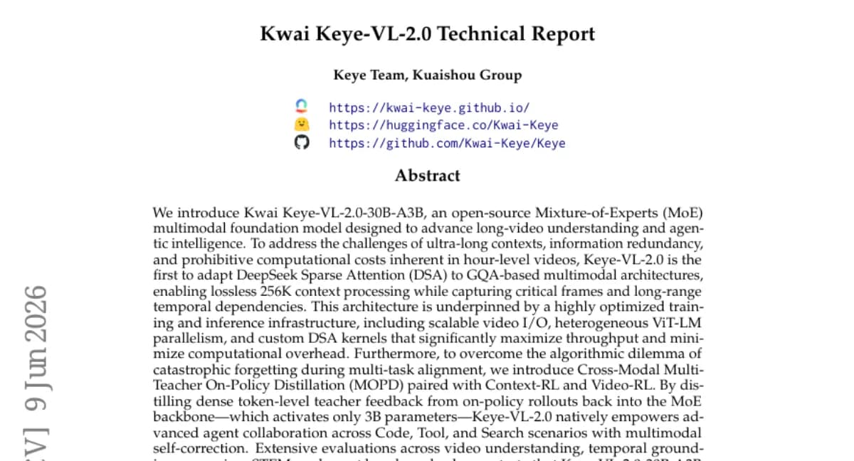 Kwai Keye-VL-2.0-30B-A3B: MoE 기반 장시간 비디오 이해 모델, 256K 컨텍스트에서 SOTA