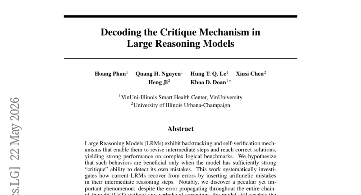 LRM의 숨은 비판 능력: 오류 전파에도 정답 복구 — critique vector 로 test-time scaling 향상