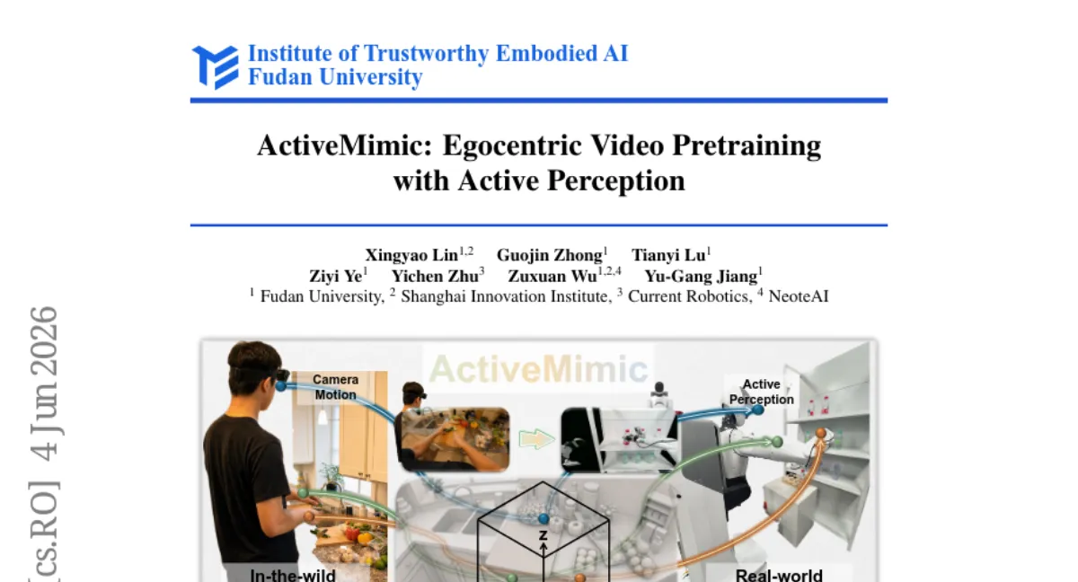 ActiveMimic — 사람 동영상으로 로봇 사전학습, 능동적 시점 행동 학습으로 로봇 데이터 수준 성능 달성