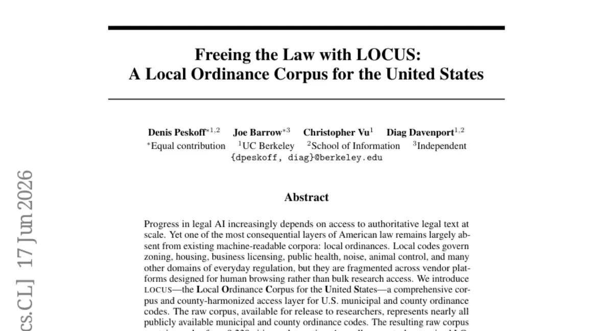 LOCUS — 미국 9,239개 지방 조례를 한데 모은 법률 AI 코퍼스 공개