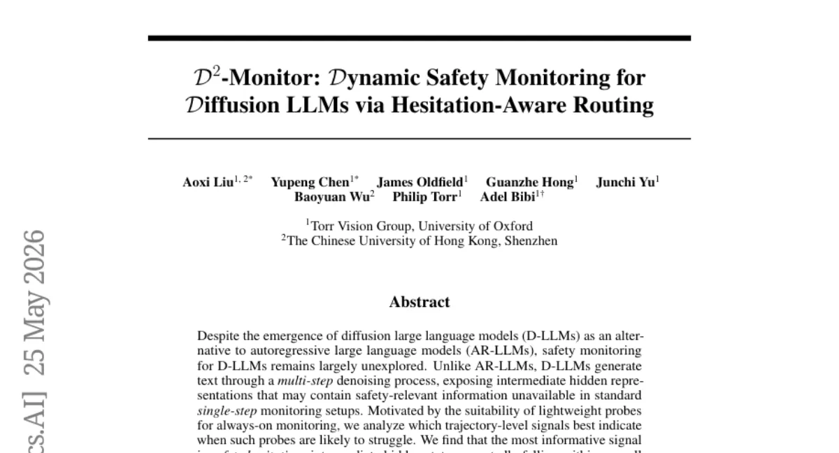 옥스퍼드, D-LLM 안전 모니터링 D^2-Monitor — 0.85M 파라미터로 3개 데이터셋 SOTA